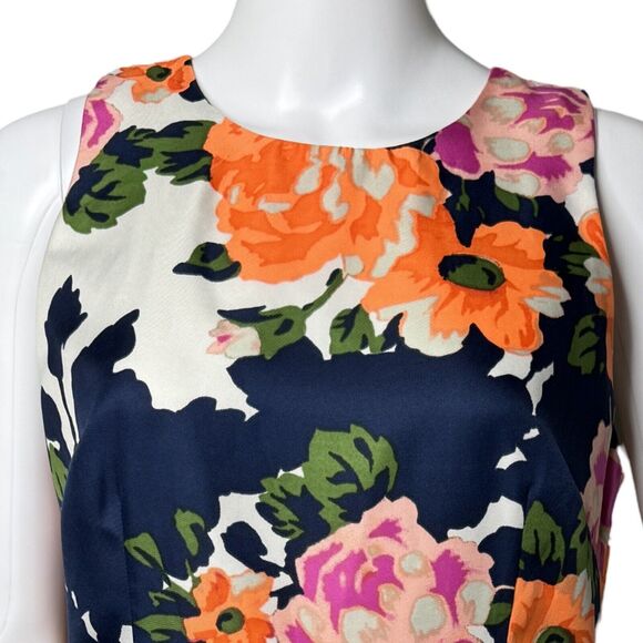 Donna Morgan Dress Women 6 Navy Orange Floral Flower Fit & Flare Colorful Preppy - Picture 6 of 8